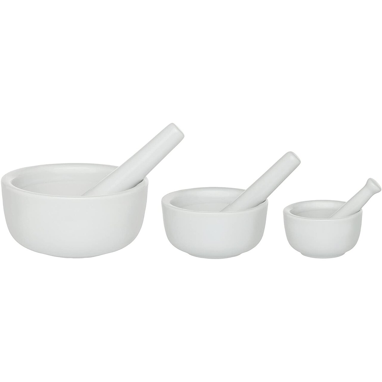 HIC Mortar and Pestle Spice Herb Grinder Pill Crusher Set, Fine-Quality Porcelain, Set of 3